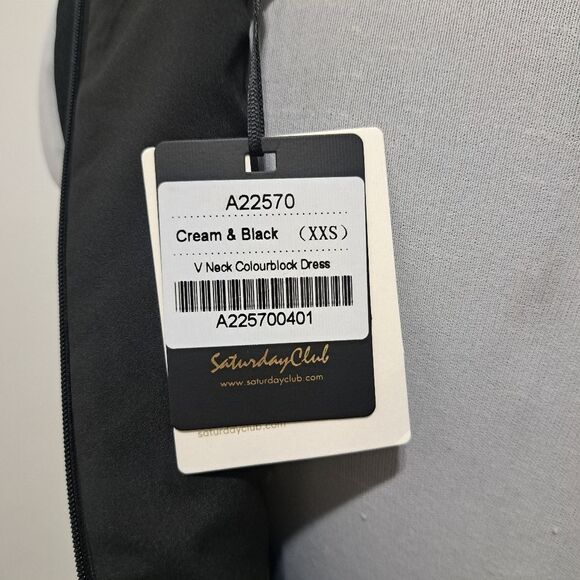 Saturday Club V Neck Feminine Colorblock Shift Mini Dress Cream & Black XXS NWT - Picture 9 of 14